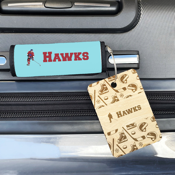 Hockey 2 Wood Luggage Tags - Rectangle - Lifestyle