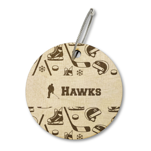 Custom Hockey 2 Wood Luggage Tag - Round (Personalized)