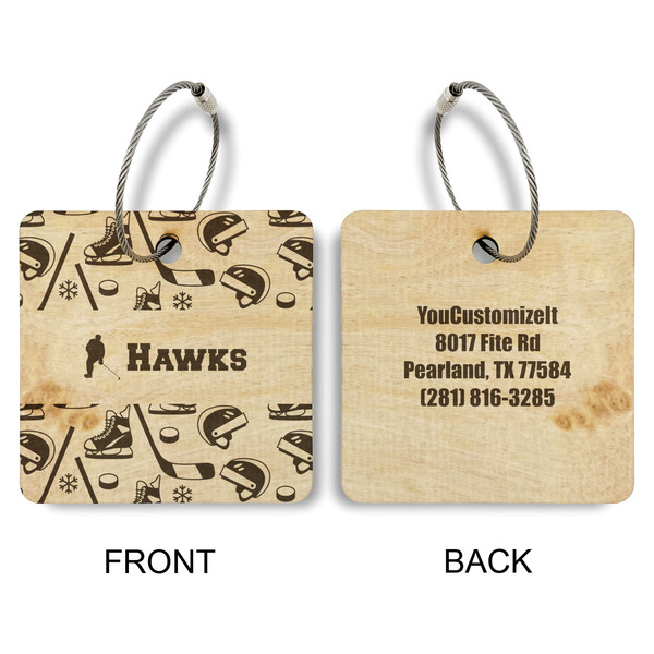 Hockey 2 Wood Luggage Tags - Square - Approval