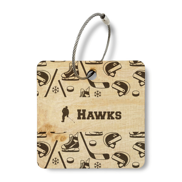 Custom Hockey 2 Wood Luggage Tag - Square (Personalized)