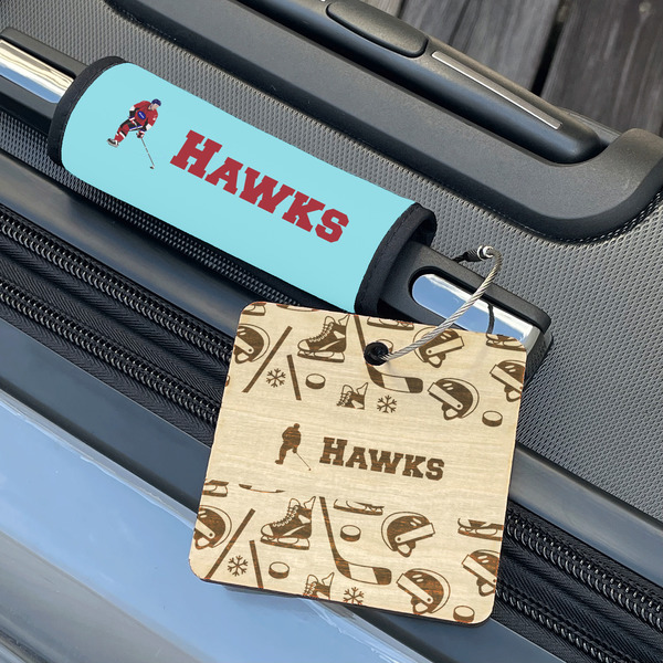 Hockey 2 Wood Luggage Tags - Square - Lifestyle