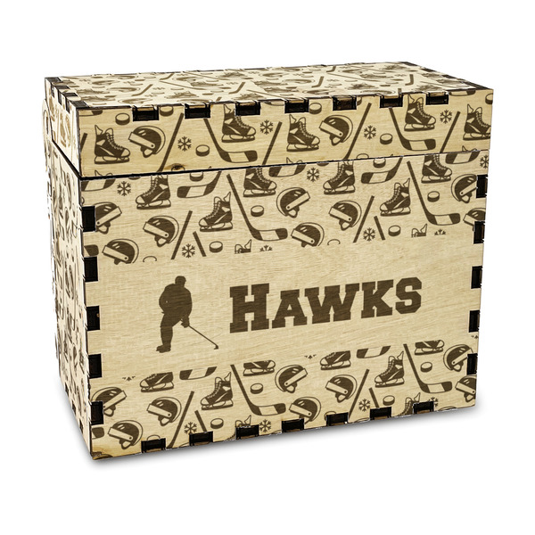 Custom Hockey 2 Wood Recipe Box - Laser Engraved (Personalized)