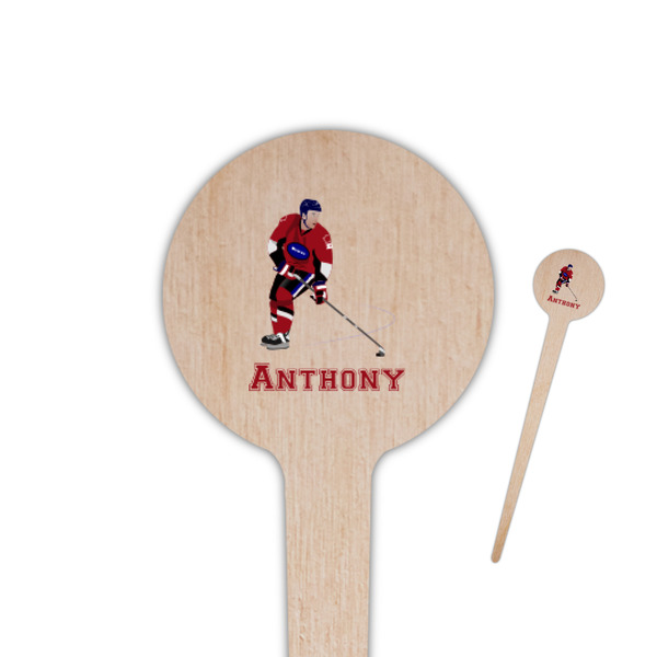 Custom Hockey 2 4" Round Wooden Food Picks - Single Sided (Personalized)