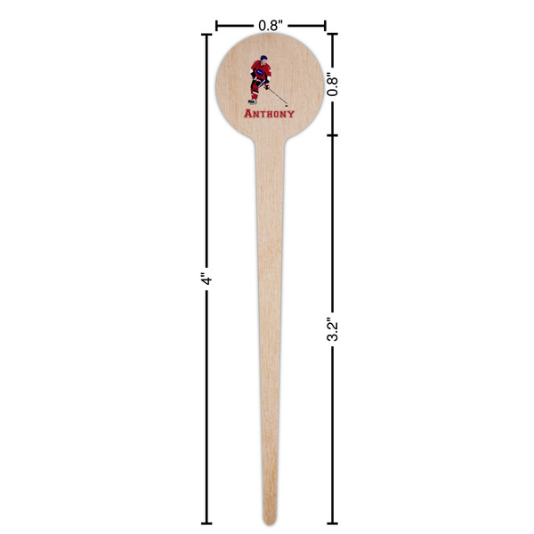 Hockey 2 Wooden 4" Food Pick - Round - Dimensions