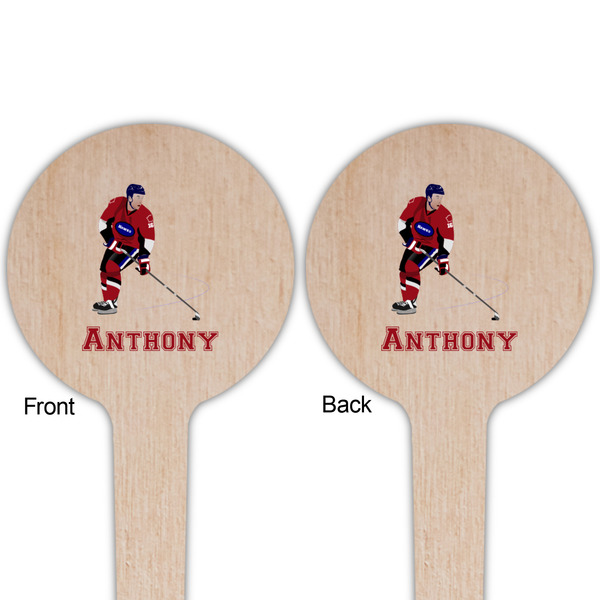 Hockey 2 Wooden 4" Food Pick - Round - Double Sided - Front & Back