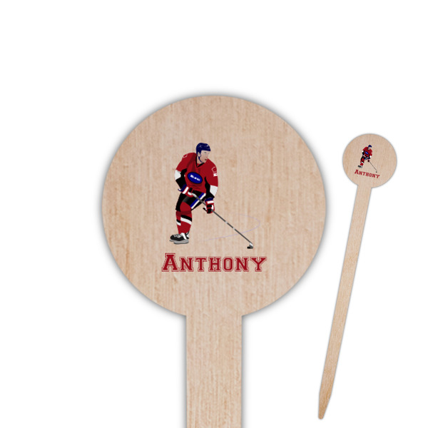 Custom Hockey 2 6" Round Wooden Food Picks - Single Sided (Personalized)