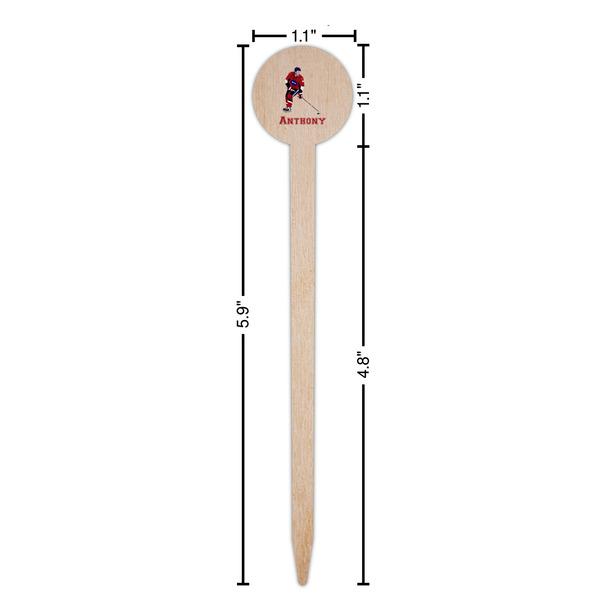 Hockey 2 Wooden 6" Food Pick - Round - Dimensions