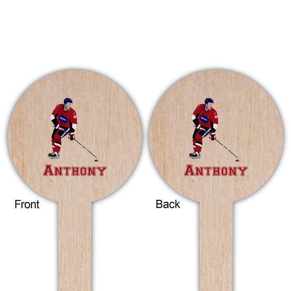 Hockey 2 Wooden 6" Food Pick - Round - Double Sided - Front & Back