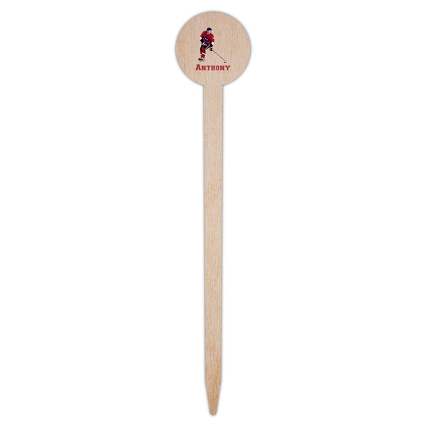Hockey 2 Wooden 6" Food Pick - Round - Single Pick