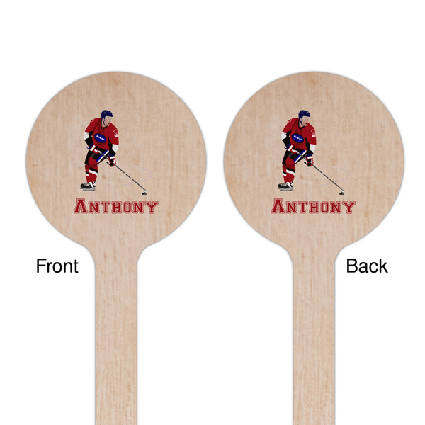Hockey 2 Wooden 6" Stir Stick - Round - Double Sided - Front & Back