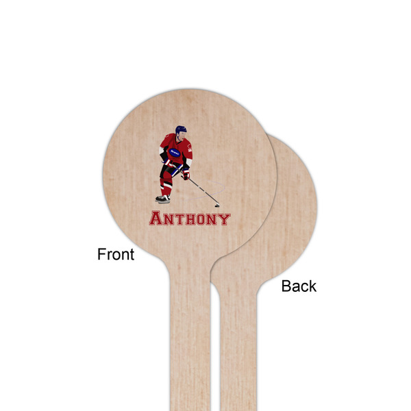 Hockey 2 Wooden 6" Stir Stick - Round - Single Sided - Front & Back