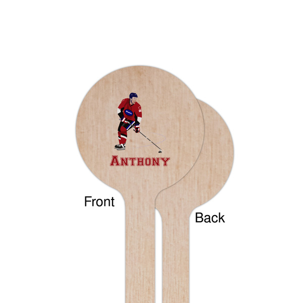 Hockey 2 Wooden 7.5" Stir Stick - Round - Single Sided - Front & Back
