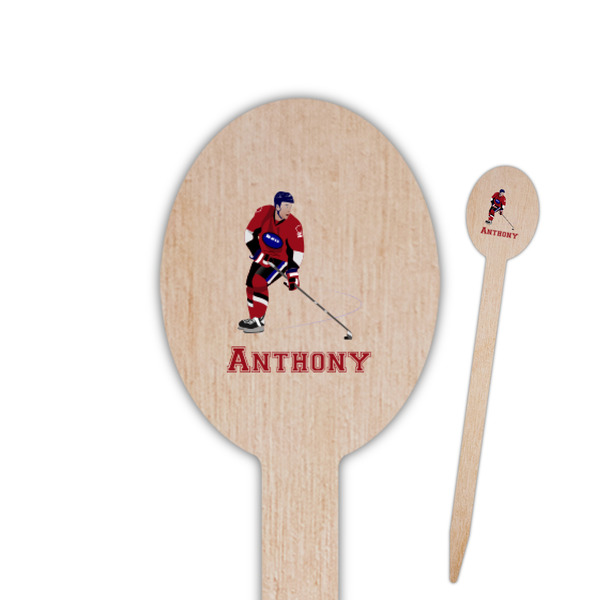 Custom Hockey 2 Oval Wooden Food Picks - Single Sided (Personalized)