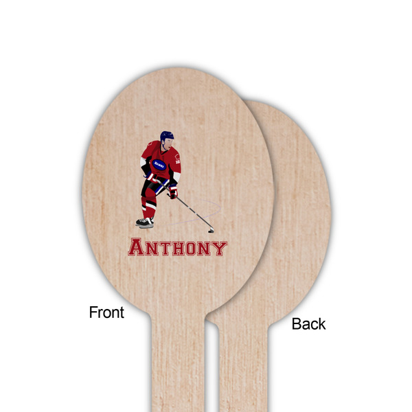 Hockey 2 Wooden Food Pick - Oval - Single Sided - Front & Back