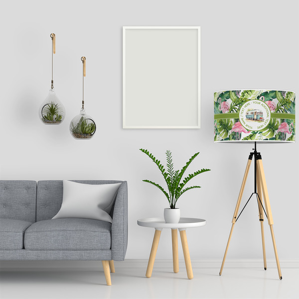 Flamingo & Camping 12" Drum Lampshade - LIFESTYLE