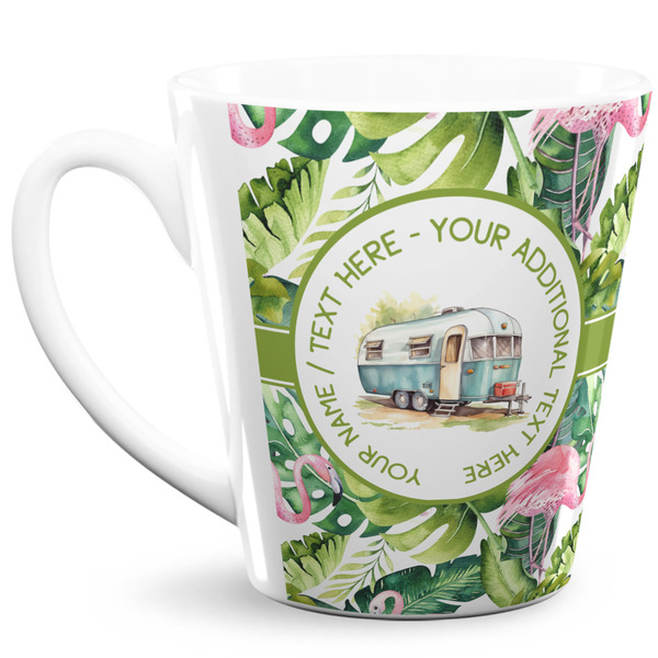 Custom Flamingo & Camping 12 oz Latte Mug (Personalized)