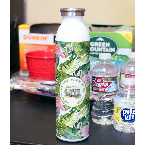 Flamingo & Camping 20oz Water Bottles - Full Print - In Context