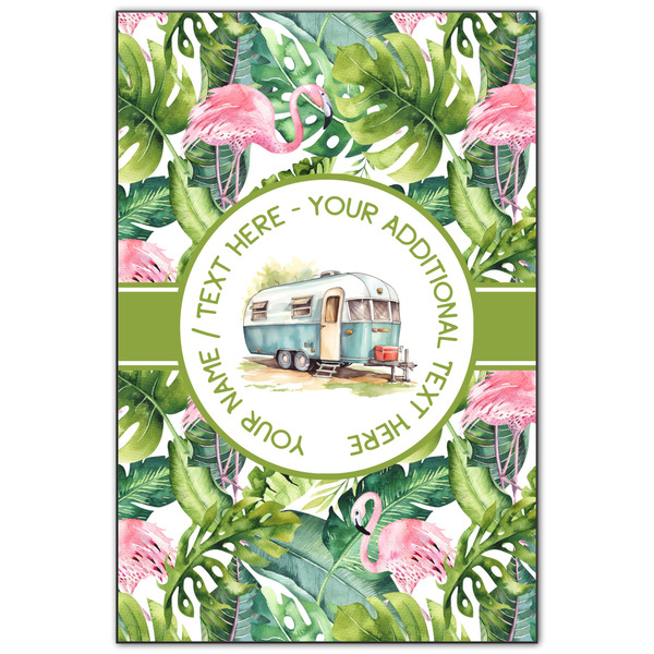 Custom Flamingo & Camping Wood Print - 20" x 30" (Personalized)