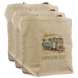 Flamingo & Camping Reusable Cotton Grocery Bags - Set of 3