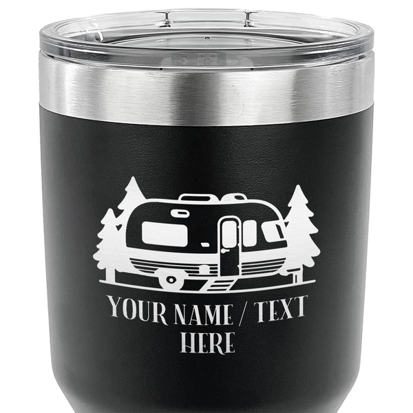 Flamingo & Camping 30 oz Stainless Steel Ringneck Tumbler - Black - CLOSE UP