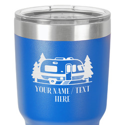 Flamingo & Camping 30 oz Stainless Steel Tumbler - Royal Blue - Double-Sided (Personalized)