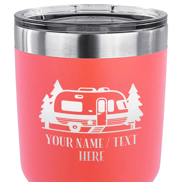 Flamingo &amp; Camping 30 oz Stainless Steel Ringneck Tumbler - Coral - CLOSE UP