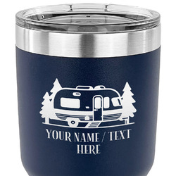 Flamingo & Camping 30 oz Stainless Steel Tumbler - Navy - Single-Sided