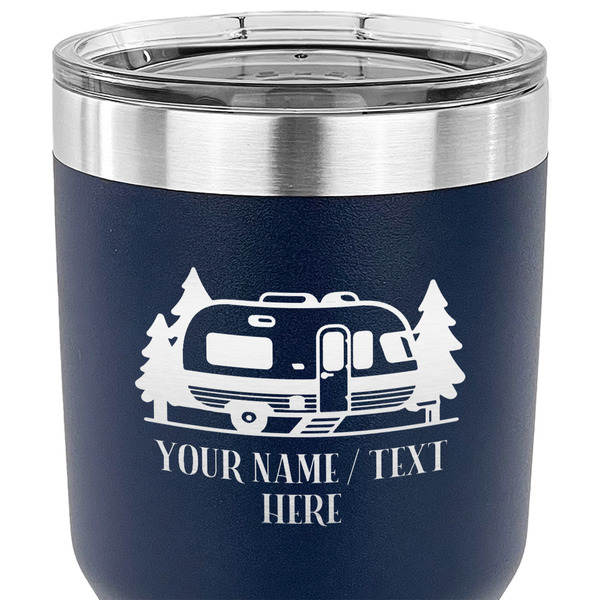 Flamingo & Camping 30 oz Stainless Steel Ringneck Tumbler - Navy - CLOSE UP