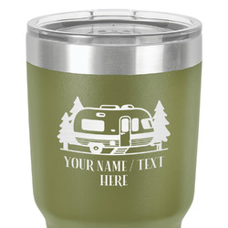 Flamingo &amp; Camping 30 oz Stainless Steel Tumbler - Olive - Double-Sided (Personalized)