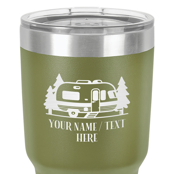 Flamingo & Camping 30 oz Stainless Steel Ringneck Tumbler - Olive - Close Up