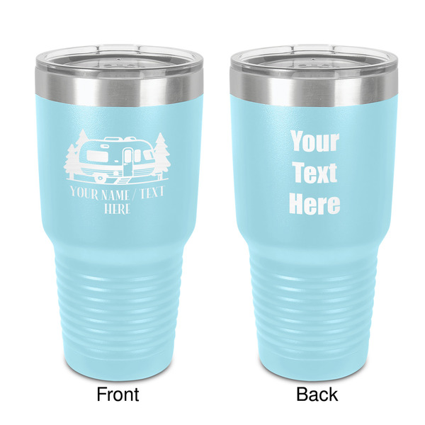 Custom Flamingo & Camping 30 oz Stainless Steel Tumbler - Teal - Double-Sided (Personalized)