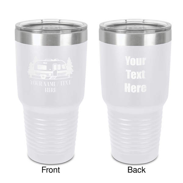 Custom Flamingo & Camping 30 oz Stainless Steel Tumbler - White - Double-Sided (Personalized)