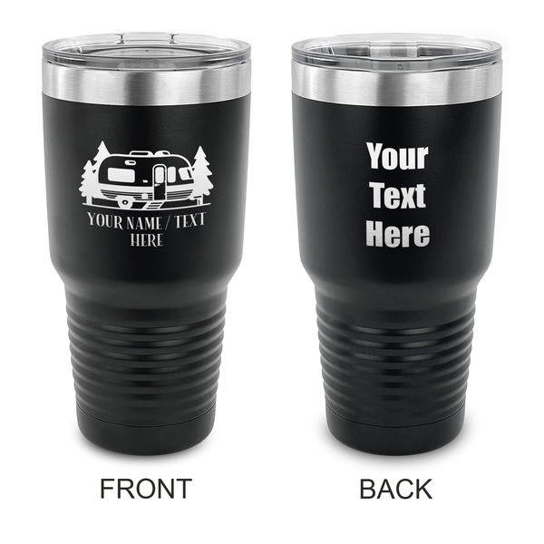Custom Flamingo & Camping 30 oz Stainless Steel Tumbler - Black - Double-Sided (Personalized)