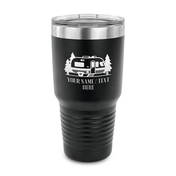 Custom Flamingo & Camping 30 oz Stainless Steel Tumbler - Black - Single-Sided