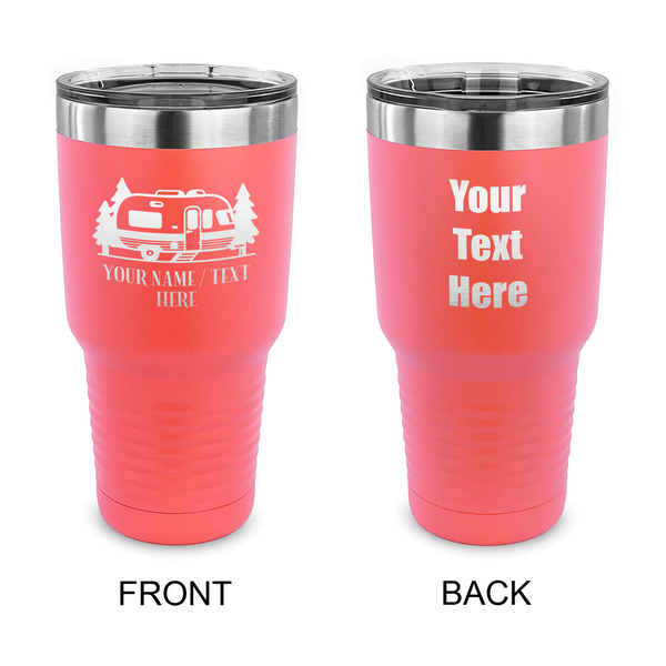 Custom Flamingo &amp; Camping 30 oz Stainless Steel Tumbler - Coral - Double-Sided (Personalized)