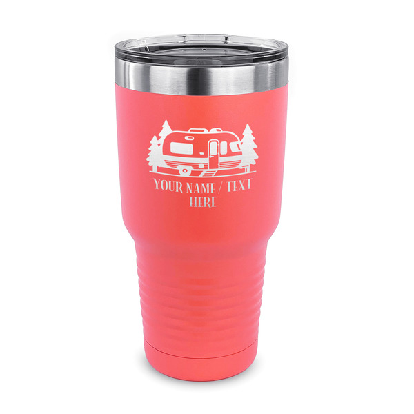 Flamingo &amp; Camping 30 oz Stainless Steel Ringneck Tumblers - Coral - FRONT