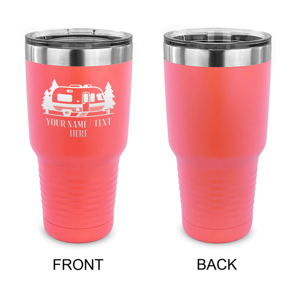 Flamingo & Camping 30 oz Stainless Steel Ringneck Tumblers - Coral - Single Sided - APPROVAL