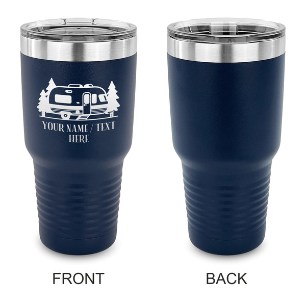 Flamingo & Camping 30 oz Stainless Steel Ringneck Tumblers - Navy - Single Sided - APPROVAL