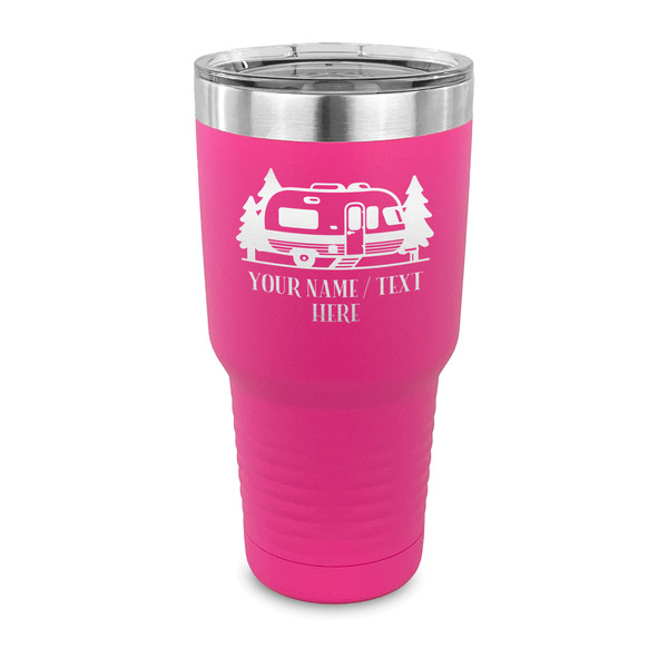 Custom Flamingo & Camping 30 oz Stainless Steel Tumbler - Pink - Single-Sided