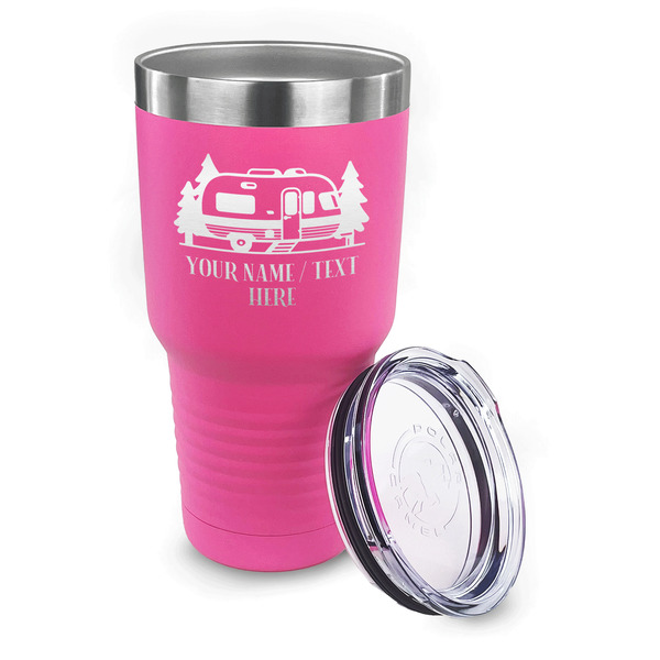 Flamingo & Camping 30 oz Stainless Steel Ringneck Tumblers - Pink - LID OFF