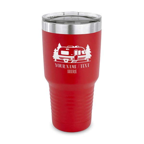 Custom Flamingo & Camping 30 oz Stainless Steel Tumbler - Red - Single-Sided