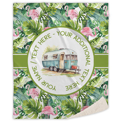 Flamingo & Camping Sherpa Throw Blanket (Personalized)