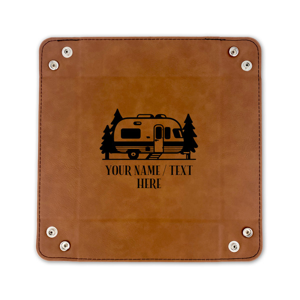 Flamingo & Camping 6" x 6" Leatherette Snap Up Tray - FLAT FRONT