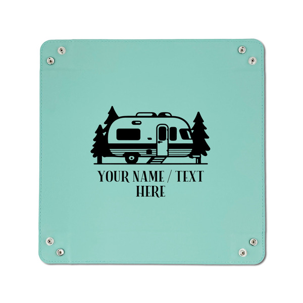 Flamingo & Camping 6" x 6" Teal Leatherette Snap Up Tray - APPROVAL