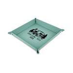 Flamingo & Camping Faux Leather Dice Tray - 6" x 6" - Teal