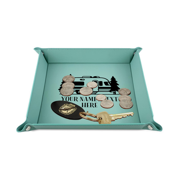 Flamingo & Camping 6" x 6" Teal Leatherette Snap Up Tray - STYLED