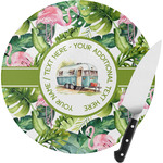 Flamingo & Camping Round Glass Cutting Board - Small (Personalized)
