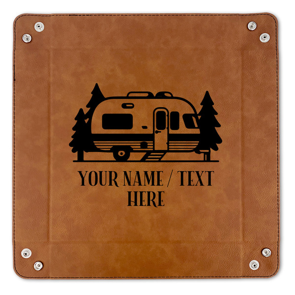 Flamingo & Camping 9" x 9" Leatherette Snap Up Tray - APPROVAL (FLAT)