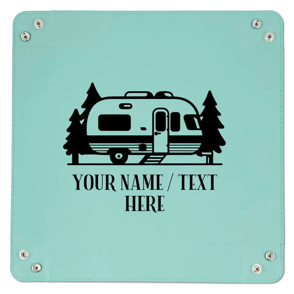 Flamingo & Camping 9" x 9" Teal Leatherette Snap Up Tray - APPROVAL