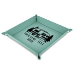 Flamingo & Camping Faux Leather Dice Tray - 9" x 9"  - Teal